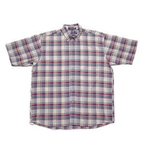 Van Heusen Vintage Plaid Shirt Short Sleeve Button Up Multicolor Men's M 90s